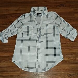 Iz Byer Cream and Black Plaid Shirt